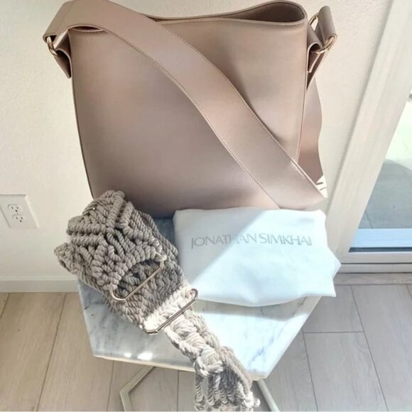 Simkhai Beige Biscotti Britt Wide Macrame Interchangeable Strap Leather Tote Bag - Picture 6 of 12